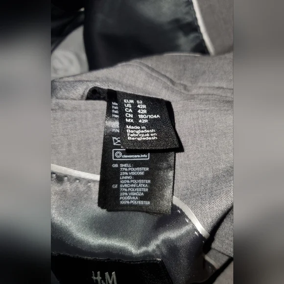 H & M Men's Slim Fit Blazer Sz 42R Gray - Picture 9 of 9